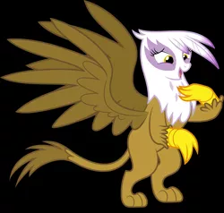 Size: 5000x4761 | Tagged: safe, artist:dashiesparkle, derpibooru import, edit, gilda, gryphon, the lost treasure of griffonstone, absurd resolution, bipedal, black background, cursed image, female, lidded eyes, muzzle, open mouth, pony-muzzled griffon, rearing, simple background, smiling, solo, spread wings, vector, wat, wings