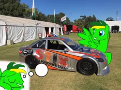 Size: 960x714 | Tagged: artist:didgereethebrony, aussie racing cars, australia, car, derpibooru import, dream, irl, oc, oc:didgeree, photo, ponies in real life, racecar, safe, solo, thought bubble, unofficial characters only