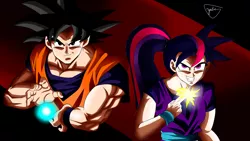 Size: 2560x1440 | Tagged: akira toriyama, artist:yordisz, derpibooru import, dragon ball, dragon ball z, goku, kamehameha, makankosappo, safe, son twilight, special beam cannon, twilight sparkle, voice actor joke