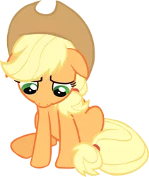 Size: 466x551 | Tagged: safe, artist:perinigricon, derpibooru import, edit, edited screencap, screencap, applejack, earth pony, pony, the last roundup, cute, female, floppy ears, looking down, mare, sad, simple background, sitting, transparent background, unhapplejack, vector