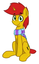 Size: 1100x1800 | Tagged: safe, artist:alexi148, derpibooru import, oc, unofficial characters only, unicorn, 2018 community collab, derpibooru community collaboration, clothes, looking at you, male, scarf, simple background, sitting, solo, stallion, transparent background