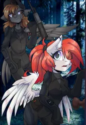 Size: 739x1080 | Tagged: artist needed, safe, derpibooru import, oc, oc:unnamed pegasus, unofficial characters only, anthro, pegasus, pony, fallout equestria, anthro oc, clothes, female, forest, mare