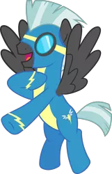 Size: 2088x3247 | Tagged: safe, artist:frownfactory, derpibooru import, thunderlane, pegasus, pony, marks and recreation, .svg available, clothes, goggles, male, open mouth, simple background, solo, stallion, svg, transparent background, uniform, vector, wings, wonderbolts, wonderbolts uniform