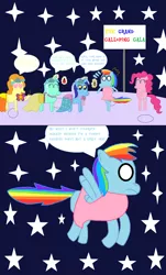 Size: 1024x1694 | Tagged: safe, artist:penelopehamuchan, derpibooru import, carrot top, golden harvest, lyra heartstrings, minuette, pinkie pie, rainbow dash, pony, clothes, comic, dress, moon, rainbow dash always dresses in style