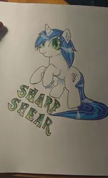 Size: 584x960 | Tagged: artist:annuthecatgirl, badge, derpibooru import, oc, oc:sharp shear, rearing, safe, solo, traditional art, unofficial characters only