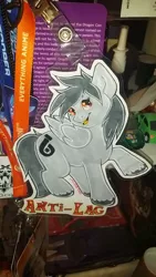 Size: 540x960 | Tagged: artist:annuthecatgirl, badge, derpibooru import, oc, oc:anti-lag, raised hoof, safe, solo, traditional art, unofficial characters only, unshorn fetlocks