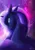 Size: 2480x3507 | Tagged: safe, artist:obsidelle, artist:zaldia-mavi, derpibooru import, princess luna, alicorn, pony, abstract background, evil grin, female, floppy ears, glare, grin, image, jpeg, looking at you, looking back, looking back at you, mare, missing accessory, nightmare luna, ominous, slit eyes, smiling, smirk, solo, spread wings, wings