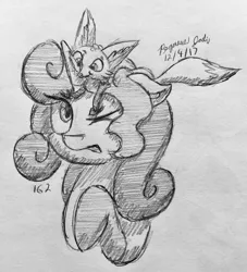 Size: 2420x2662 | Tagged: safe, artist:floofyfoxcomics, derpibooru import, oc, oc:autumn science, unofficial characters only, fennec fox, pony, unicorn, female, high res, mare, monochrome, nom, sketch, traditional art