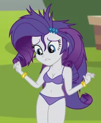 Size: 880x1080 | Tagged: suggestive, derpibooru import, edit, edited screencap, editor:ah96, screencap, rarity, equestria girls, player piano, rainbow rocks, belly button, bra, breast edit, breasts, cleavage, clothes, cropped, female, messy hair, panties, purple underwear, raripanty, sexy, solo, solo female, teeth, thighs, underwear, underwear edit