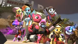 Size: 1920x1080 | Tagged: 3d, applejack, big macintosh, crossover, derpibooru import, derpy hooves, derpy soldier, engiejack, engineer, fluttermedic, fluttershy, heavy, heavy mac, mane six, medic, mercenary park, pinkie pie, pinkie pyro, pyro, rainbow dash, rainbow scout, rarispy, rarity, safe, scout, sniper, soldier, spy, team fortress 2, twilight sniper, twilight sparkle