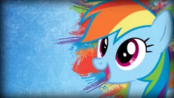 Size: 1920x1080 | Tagged: safe, artist:twopennypenguin, derpibooru import, rainbow dash, pegasus, pony, 16:9, 1920x1080, bust, colourful, female, full hd, grunge, mare, portrait, smiling, solo, vector, wallpaper