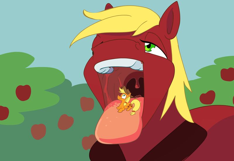 Size: 3840x2656 | Tagged: suggestive, artist:feedfancier, derpibooru import, applejack, big macintosh, pony, apple siblings, appletini, bigger macintosh, confused, female, fetish, funny face, giant pony, imminent vore, macro, macro/micro, male, mare, maw, mawshot, micro, mouth, non-fatal, non-fatal vore, open mouth, stallion, tiny ponies, tongue play, uvula