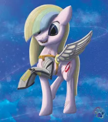 Size: 1500x1700 | Tagged: safe, derpibooru import, oc, oc:filly flash, unofficial characters only, pegasus, pony, fallout equestria, female, mare, metal wing, prosthetics, scar, solo, uncanny valley