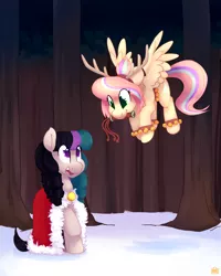 Size: 1840x2300 | Tagged: safe, artist:tallaferroxiv, deleted from derpibooru, derpibooru import, oc, oc:seafoam, oc:sweet skies, unofficial characters only, pegasus, pony, christmas, holiday, snow, whip