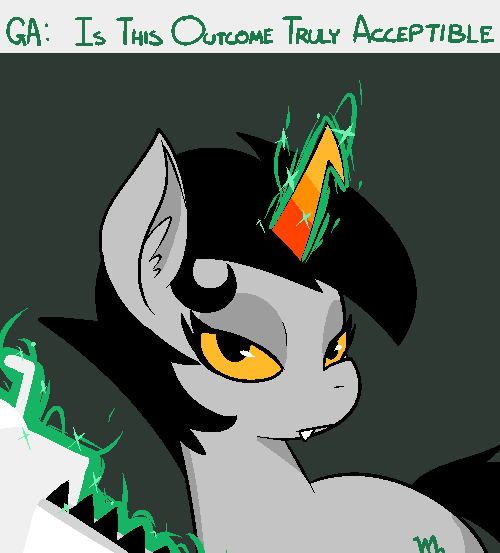 Size: 500x553 | Tagged: dead source, safe, artist:reiduran, derpibooru import, ponified, pony, unicorn, chainsaw, dialogue, ear fluff, fangs, female, glowing horn, gray background, homestuck, kanaya maryam, lidded eyes, looking at you, magic, mare, simple background, solo, telekinesis