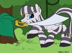 Size: 2246x1668 | Tagged: artist:gyrotech, artist:nanook123, colored, color edit, derpibooru import, edit, male, mouth hold, oc, oc:ruzeth, safe, solo, stallion, traditional art, unofficial characters only, zebra, zebra oc