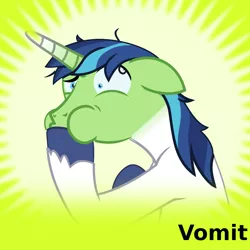 Size: 1024x1024 | Tagged: airsick armor, derpibooru, derpibooru import, green face, meta, nausea, nauseous, safe, shining armor, sick, solo, spoilered image joke, vomit