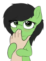 Size: 424x567 | Tagged: suggestive, artist:smoldix, derpibooru import, oc, oc:anon, oc:anonfilly, unofficial characters only, blushing, bust, disembodied hand, drool, female, filly, finger in mouth, hand, implied blowjob, implied foalcon, implied oral, implied sex, looking at you, offscreen character, simple background, solo focus, sucking, transparent background