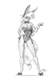 Size: 1000x1382 | Tagged: anthro, applejack, artist:baron engel, big breasts, breasts, bunny ears, bunny suit, busty applejack, cleavage, clothes, cufflinks, cuffs (clothes), curvy, derpibooru import, female, grayscale, hourglass figure, legs, monochrome, pencil drawing, simple background, solo, solo female, suggestive, toned, traditional art, unguligrade anthro, white background