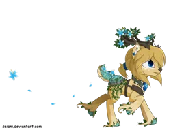 Size: 800x611 | Tagged: artist:seiani, cloven hooves, deer pony, derpibooru import, fawn pond, flower, male, oc, oc:rinku, original species, pond pony, safe, simple background, solo, transparent background, unofficial characters only