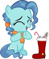 Size: 4157x4988 | Tagged: safe, artist:ironm17, derpibooru import, petunia paleo, earth pony, pony, absurd resolution, boot, candy, candy cane, christmas, clothes, eyes closed, female, filly, food, happy, holiday, santa boots, scarf, simple background, solo, transparent background, vector