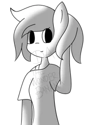 Size: 1000x1414 | Tagged: anthro, arm behind head, artist:vinylmelody, derpibooru import, grayscale, monochrome, oc, safe, simple background, solo, transparent background, unofficial characters only