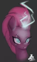 Size: 434x731 | Tagged: safe, artist:juliedraw2046, derpibooru import, tempest shadow, pony, my little pony: the movie, bust, female, gray background, magic, mare, portrait, simple background, solo