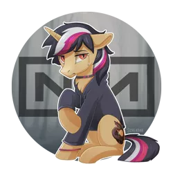 Size: 900x900 | Tagged: safe, artist:scheadar, derpibooru import, oc, unofficial characters only, unicorn, clothes, crying, hoodie, logo, male, nine inch nails, simple background, sitting, solo, transparent background