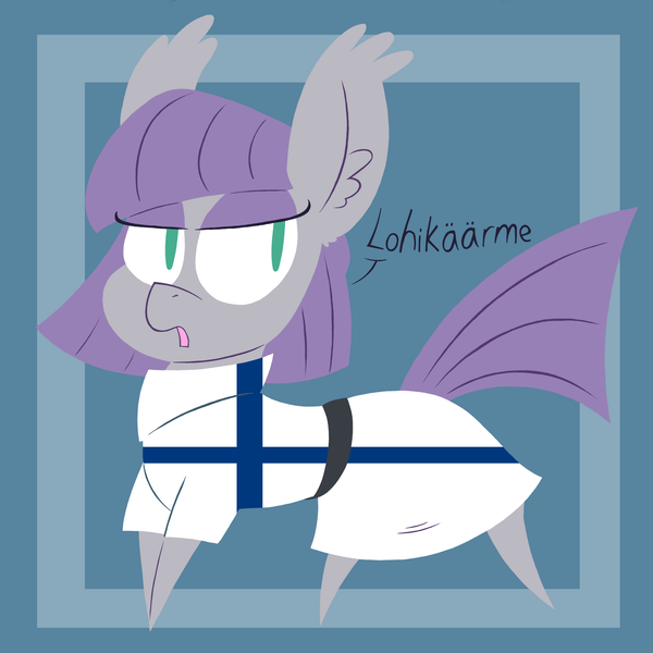 Size: 1917x1917 | Tagged: safe, artist:dragonpone, derpibooru import, maud pie, earth pony, pony, clothes, dialogue, ear fluff, female, finland, finnish, flag, lidded eyes, mare, solo