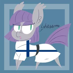 Size: 1917x1917 | Tagged: safe, artist:dragonpone, derpibooru import, maud pie, earth pony, pony, clothes, dialogue, ear fluff, female, finland, finnish, flag, lidded eyes, mare, solo