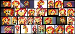 Size: 1686x776 | Tagged: source needed, safe, artist:katedoof, derpibooru import, sunset shimmer, pony, unicorn, equestria girls, blushing, book, clothes, collage, female, gritted teeth, mare, pajamas, smiling, smirk, solo