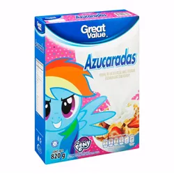 Size: 1000x1000 | Tagged: azucaradas, box, cereal, cereal box, derpibooru import, determined, food, great value, irl, merchandise, photo, rainbow dash, safe, solo, spanish, walmart