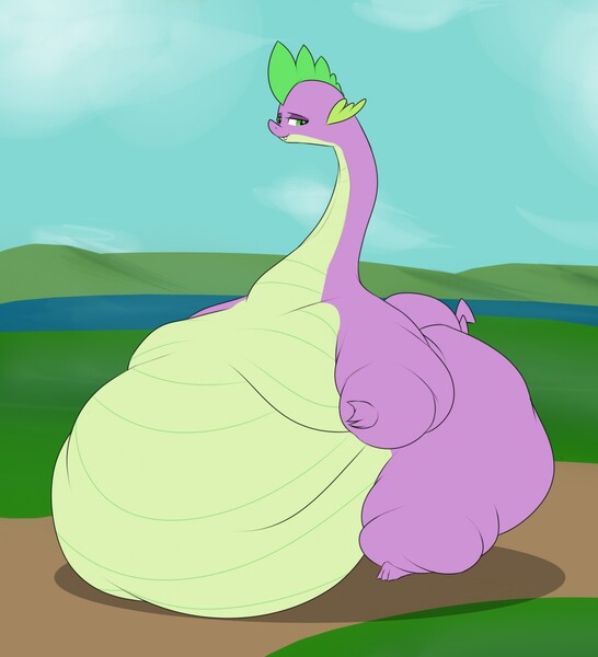 Size: 1165x1280 | Tagged: artist:astr0zone, belly, big belly, bingo wings, derpibooru import, dragon, fat, fat spike, huge belly, huge butt, impossibly large belly, impossibly large butt, large belly, large butt, long neck, male, moobs, morbidly obese, necc, obese, safe, smug, solo, spike, waddle, wat