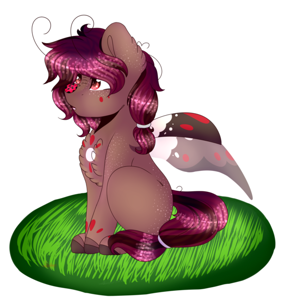 Size: 3209x3465 | Tagged: safe, artist:doux-ameri, derpibooru import, oc, unofficial characters only, grottoling, ladybug, original species, pony, female, high res, sitting, solo