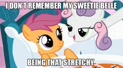 Size: 636x351 | Tagged: bed, derpibooru import, edit, edited screencap, long neck, luigi, mario, meme, quote, safe, scootaloo, screencap, stare master, sweetie belle, sweetie giraffe, the adventures of mario and luigi, vinesauce, vinny (vinesauce)