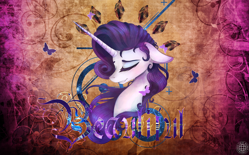 Size: 2240x1393 | Tagged: safe, artist:grayworldcorporation, artist:inviizzible, derpibooru import, edit, rarity, butterfly, pony, unicorn, beautiful, female, mare, solo, wallpaper, wallpaper edit