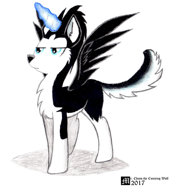 Size: 2005x2209 | Tagged: alicorn, artist:mrchaosthecunningwlf, artist:ponyvillechaos577, derpibooru import, husky, hybrid, oc, oc:frost cloud, safe, solo, traditional art, unofficial characters only