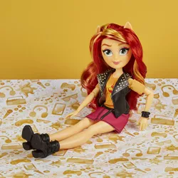 Size: 1500x1500 | Tagged: safe, derpibooru import, sunset shimmer, equestria girls, equestria girls series, boots, clothes, eye, eyes, hair, high heel boots, irl, jacket, leather jacket, merchandise, photo, ponied up, shoes, skirt