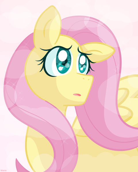 Size: 2000x2500 | Tagged: safe, artist:starstruckmana, derpibooru import, fluttershy, pegasus, pony, female, floppy ears, looking back, mare, sad, signature, simple background, solo, worried