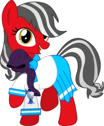 Size: 1637x1975 | Tagged: safe, artist:darktailsko, derpibooru import, oc, oc:ms.rosey, unofficial characters only, earth pony, pony, 2018 community collab, derpibooru community collaboration, clothes, female, lantern, mare, needs more saturation, plushie, school uniform, simple background, smiling, solo, the town that feared nightfall, transparent background
