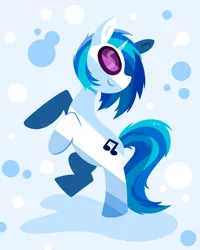 Size: 2000x2500 | Tagged: safe, artist:starstruckmana, derpibooru import, vinyl scratch, pony, unicorn, abstract background, dancing, female, looking back, mare, rearing, signature, smiling, solo