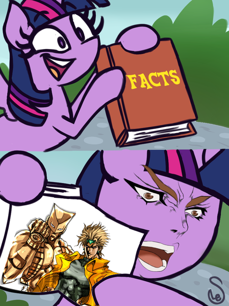 Size: 760x1015 | Tagged: alicorn, artist:quarium edits, crossing the memes, derpibooru import, dio brando, ed edd n eddy, exploitable, exploitable meme, it was me, jojo's bizarre adventure, jonathan joestar, meme, safe, solo, stand, stardust cusaders, the world, twilight's fact book, twilight sparkle, twilight sparkle (alicorn), za warudo