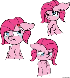 Size: 1293x1448 | Tagged: semi-grimdark, artist:moonlightdisney5, derpibooru import, pinkie pie, earth pony, pony, apinkalypse pie, bandage, bandaid, blood, bust, chest fluff, crying, crystal war timeline, eye scar, female, floppy ears, mare, pinkamena diane pie, scar, simple background, solo, transparent background