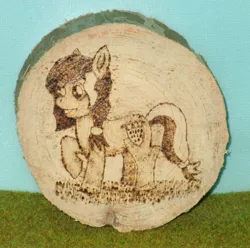 Size: 3272x3248 | Tagged: safe, artist:malte279, derpibooru import, oc, oc:colonia, unofficial characters only, earth pony, pony, cologne, mascot, pyrography, traditional art