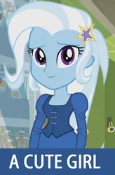 Size: 792x1208 | Tagged: safe, derpibooru import, edit, screencap, trixie, equestria girls, barrette, captain obvious, clothes, cute, diatrixes, dress, female, image macro, inverted mouth, meme, smiling, solo, trixie is cute, truth