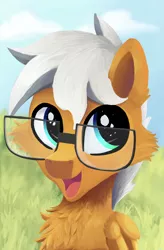 Size: 1280x1947 | Tagged: safe, artist:gearsyseptima, derpibooru import, oc, oc:fox, unofficial characters only, pegasus, pony, chest fluff, glasses