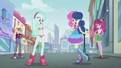 Size: 1280x720 | Tagged: suggestive, derpibooru import, edit, edited edit, edited screencap, editor:slayerbvc, screencap, bon bon, cheerilee, derpy hooves, lyra heartstrings, sweetie drops, equestria girls, life is a runway, alternate costumes, alternate hairstyle, bra, breasts, clothes, converse, orange underwear, panties, shoes, underwear, underwear edit