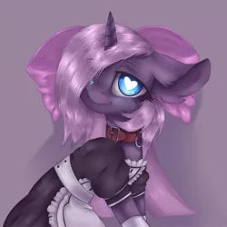 Size: 2000x2000 | Tagged: safe, artist:rinioshi, artist:wopphank, derpibooru import, oc, oc:amelie ross, unofficial characters only, pony, unicorn, bow, clothes, collar, ear fluff, female, hair bow, heart eyes, maid, mare, simple background, solo, wingding eyes