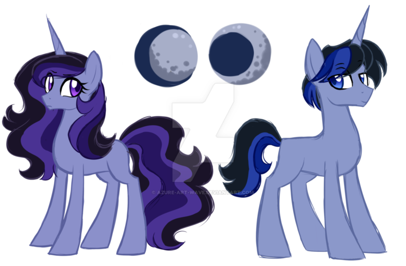 Size: 1024x671 | Tagged: safe, artist:azure-art-wave, derpibooru import, oc, oc:andromeda, oc:orion, unofficial characters only, pony, unicorn, duo, female, male, mare, next generation, offspring, parent:good king sombra, parent:king sombra, parent:princess luna, parents:lumbra, reference sheet, simple background, stallion, transparent background, watermark