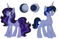 Size: 1024x671 | Tagged: safe, artist:azure-art-wave, derpibooru import, oc, oc:andromeda, oc:orion, unofficial characters only, pony, unicorn, duo, female, male, mare, next generation, offspring, parent:good king sombra, parent:king sombra, parent:princess luna, parents:lumbra, reference sheet, simple background, stallion, transparent background, watermark